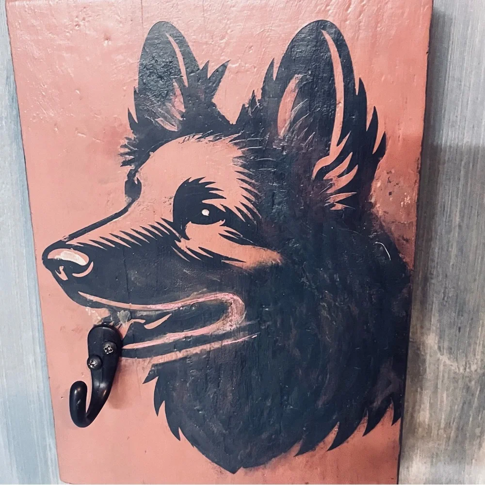 German Shepherd Dog Leash Holder – Heavy Solid Wood Wall Hook Indoor/Outdoor Use